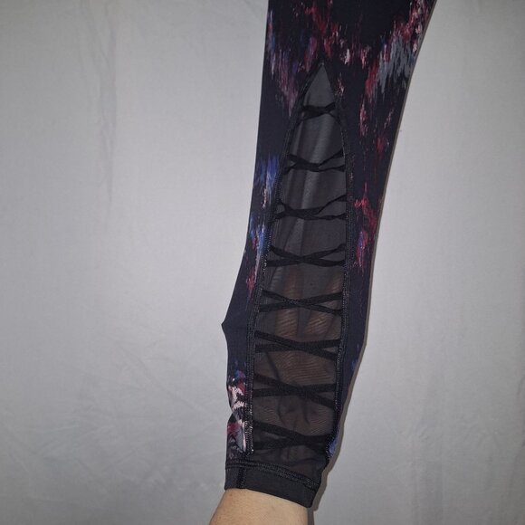 Victoria Sport Women Small Black Colorful Abstract Leggings Mesh Panels Lace-Up - Picture 5 of 10